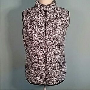 J Crew Puffer Vest Pockets Leopard Print Full Zipper XL Blue Black White